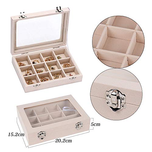 BUONDAC 2pcs Joyero de Madera Organizador Joyerías Caja Estuche de Almacenamiento para Joyas Anillos Bisutería Pendientes Collares Pulseras Aretes