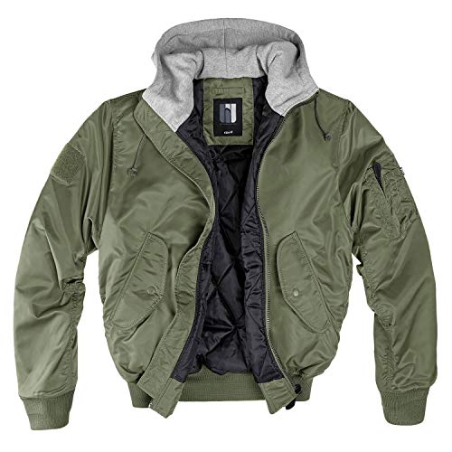 BW-ONLINE-SHOP MA-1 - Chaqueta bomber con capucha para hombre verde oliva/gris M