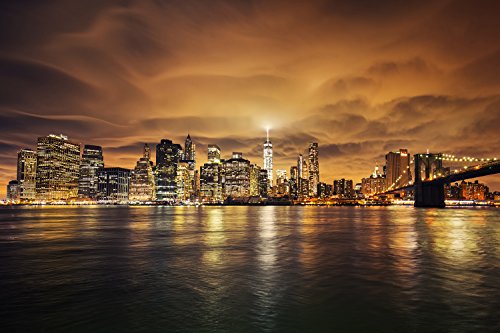 Cabecero Cama Cartón Ecológico Manhattan al Atardecer, Nueva York. Vista Desde Brooklyn | 150x60cm | Disponible en Varias Medidas | Cabecero Ligero, Elegante, Resistente y Económico