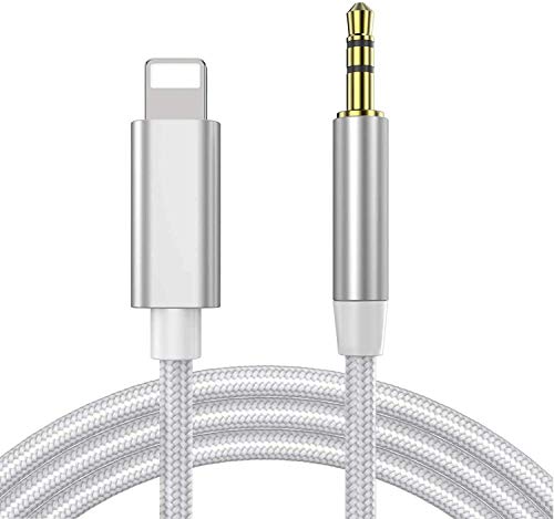 Cable Auxiliar para iPhone adaptador a jack 3,5 Cable auxiliar coche para iPhone 8/7P/XS/XR Adaptador de Cable de Audio estéreo Macho de 3,5mm para hogar/automóvil estéreo,Altavoces,Auriculares -Plata