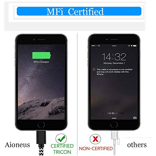 Cable iPhone MFi Certificado Cargador iPhone Aioneus Rápido Cable Lightning 4 Pack 2M 2M 1M 1M Nylon Cable Cargador Compatible con iPhone XS XR X 11 10 8 8 Plus 7 7 Plus 6s Plus 6 6 Plus 5S 5 iPad