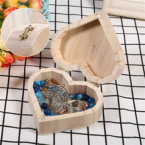 CAILI 2 Piezas Joyero de Madera en Forma de corazón,Caja de Almacenamiento,Caja de Madera,Caja de Madera Lisa,Caja de Madera para joyería para Guardar Maquillaje,Pendientes,Anillos