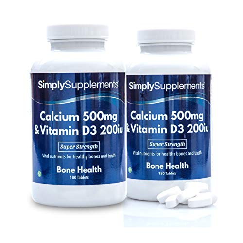 Calcio 500mg y Vitamina D3 200iu - ¡Bote para 1 año! - Apto para vegetarianos - 360 Comprimidos - SimplySupplements