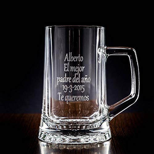 Calledelregalo Regalo Personalizado: Jarra de Cerveza Personalizada en Estuche (Jarra grabada con Texto)