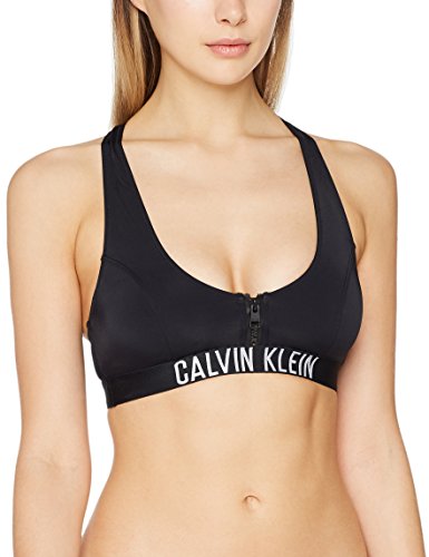 Calvin Klein Zip Bralette-rp Parte de Arriba de Bikini, Negro (Pvh Black 001), 38 (Talla del Fabricante: Small) para Mujer