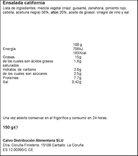 Calvo - Ensalada California De Atun 150 gr - Pack de 6 (Total 900 grams)