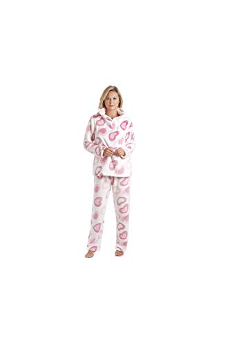 Camille Conjuntos de Pijama de Felpa Suave de Cuerpo Entero de Manga Larga para Mujer 42-44 Pink White Heart