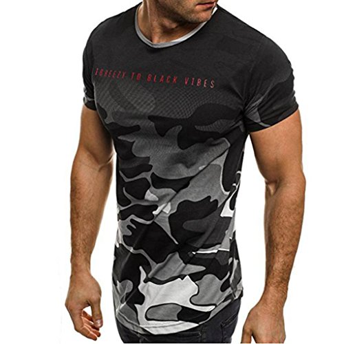 Camiseta de Camuflaje Hombre Militares Camisetas Deporte Ropa Deportiva Camisa de Manga Corta de Camuflaje Slim fit Casual para Hombres Tops Blusa (Gris, 3XL)