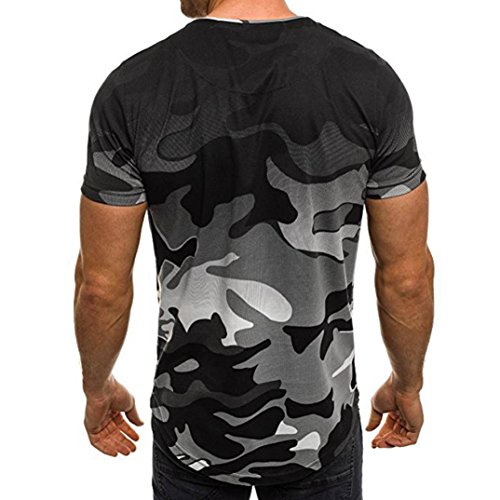 Camiseta de Camuflaje Hombre Militares Camisetas Deporte Ropa Deportiva Camisa de Manga Corta de Camuflaje Slim fit Casual para Hombres Tops Blusa (Gris, 3XL)