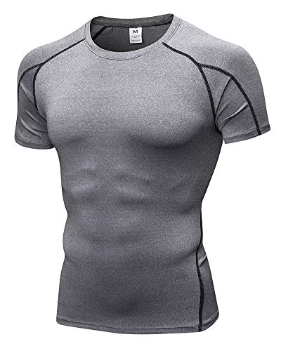 Camisetas de Fitness Compresión Ropa Deportiva Manga Corta Hombre para Correr Ejercicio Gimnasio Gris M