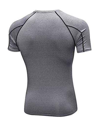 Camisetas de Fitness Compresión Ropa Deportiva Manga Corta Hombre para Correr Ejercicio Gimnasio Gris M