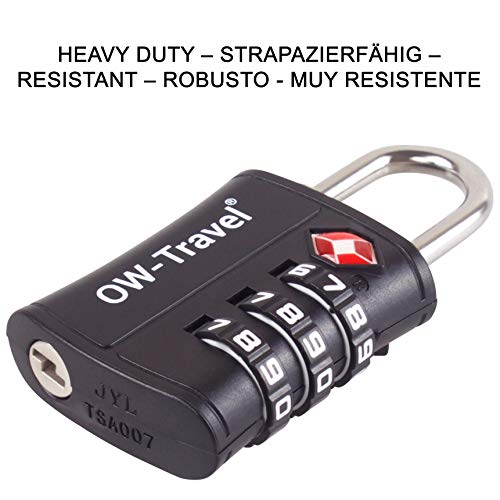 Candado TSA Combinacion Antirobo Maleta - Alta Seguridad Combinación 3 Digitos. Cerradura para Funda Maletas de Viaje, Caja Herramientas, Taquillas Vestuario, Locker : Candados Numerico Negro 1