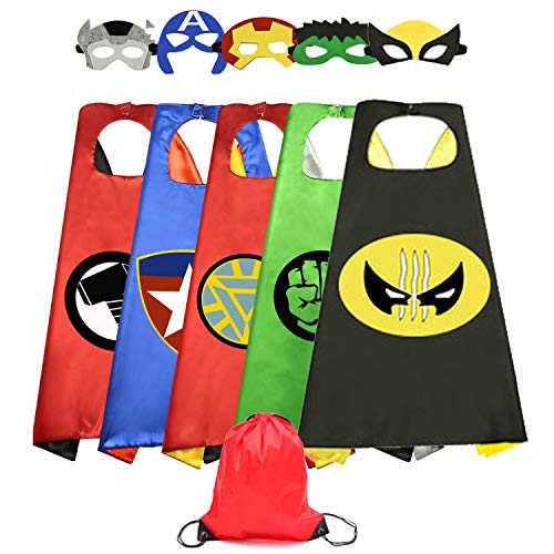 Capas de Superhéroe para Niños, Capa y Máscaras y Pulseras,de Fiesta de Cumpleaños de Navidad Víspera de Todos los Santos Los Mejores Regalos,Ideas Kit de Valor de Cosplay de Diseño (B-5 PAQUETE)