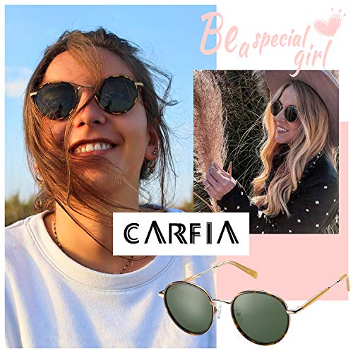 Carfia Gafas de sol Mujer Polarizadas Redondas con Protección UV para Conducir al Aire Libre