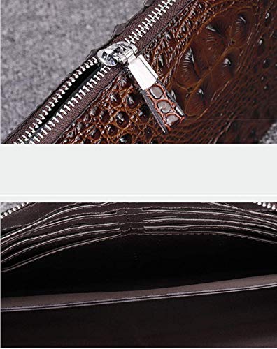 Cartera de Cuero del Embrague de los Hombres de la Cremallera del Embrague del patrón del cocodrilo del Cuero del Embrague Monedero Clave de Casos y Brown_20 * 29 * 3cm SHIYUE