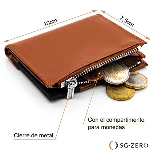 Cartera pequeña con Monedero para Hombre - Billetera de Piel con Tarjetero RFID y Monedero con Cremallera, Regalos para Hombre, marrón/Negro