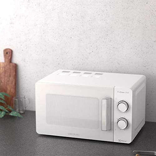 Cecotec Microondas blanco ProClean 3120. Con Grill y Revestimiento Ready2Clean para mejor limpieza. Tecnología 3DWave, Cantidad 20 L. Diseño elegante puerta FullWhite y detalles metálicos.6 niveles.