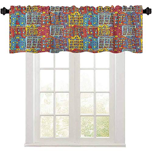 Cenefa de cortina corta recta, diseño urbano de Ámsterdam Holland con estampado de ventanas de colores, 137,2 cm de ancho x 45,7 cm de largo, para sala de estar, multicolor