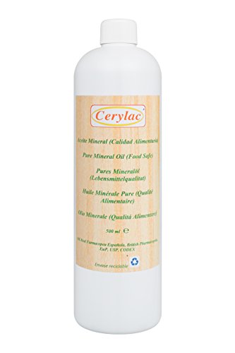 CERYLAC Aceite Mineral para Madera, Pizarra o Piedra - 500 ml. Calidad alimentaria. Aprobado por la Real Farmacopea Española.