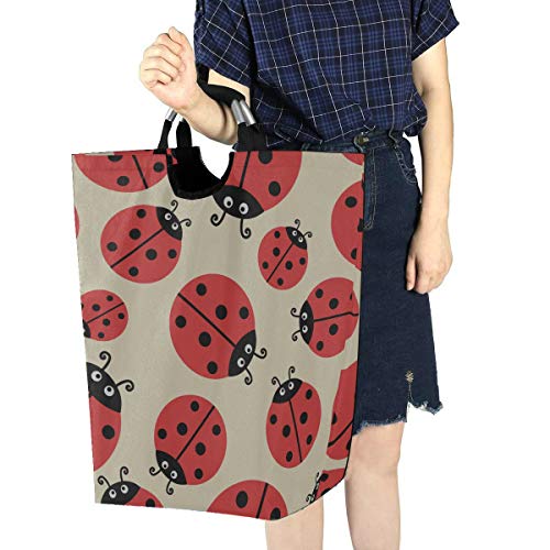 Cesto de la ropa de la universidad Canasta de la ropa de la mariquita del punto rojo negro Cesta de la ropa femenina 11 X 12.6 X 22.7 pulgadas Organizador plegable del juguete de la tela sucia de Ox