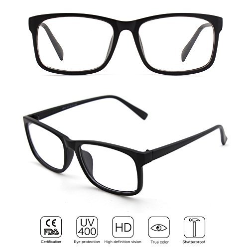 CGID CN12 Retro Anteojos Lente Claro Gafas Para Mujer y Hombre,Mate Negro