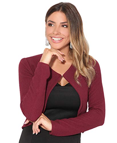 Chaqueta Corta Mujer Boda Fiesta Formal Vestir Elegante Traje Manga Larga Joven Blazer Bolero Torera, (Burdeos (2900), 42/44 EU (14/16 UK)), 2900-WIN-14/16