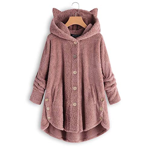 Chaqueta de Abrigo de Piel sintética cálida para Mujer para Mujer Parka sólida de Invierno Ropa de Abrigo Hebilla de Cuerno de Manga Larga con Capucha Casual de Moda para Mujer