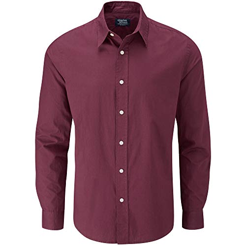 Charles Wilson Camisa Manga Larga Popelina Lisa para Hombre (Medium, Dark Port)