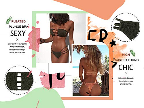 CheChury Mujer Bikini Bandeau Bralette Traje de Baño de Tubo Brasileños Bañador Ropa de Bano Dos Piezas Push Up Traje de baño con Acolchado Conjunto de Bikini de Playa Bañador