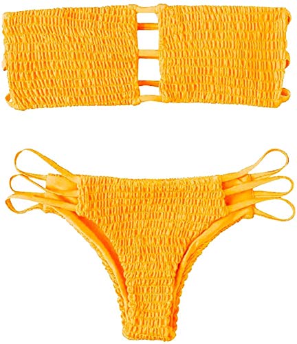 CheChury Mujer Bikini Bandeau Bralette Traje de Baño de Tubo Brasileños Bañador Ropa de Bano Dos Piezas Push Up Traje de baño con Acolchado Conjunto de Bikini de Playa Bañador