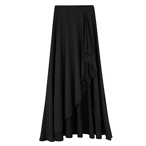 CHICTRY Falda Larga de Flamenca Danza para Mujer Chica Elástica Falda Plisada de Gimnasia Yoga Ballet Baile Elegante Negro A Small