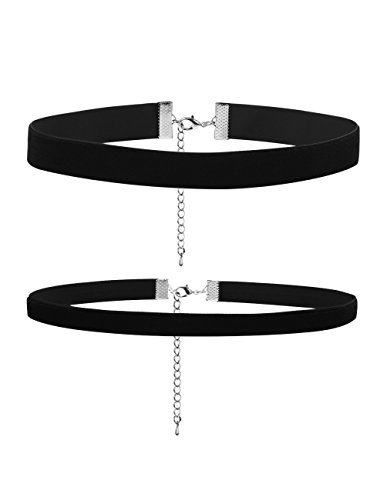 Choker Terciopelo Gargantilla Negro de Cinta para Mujeres y Chicas, 2 Piezas