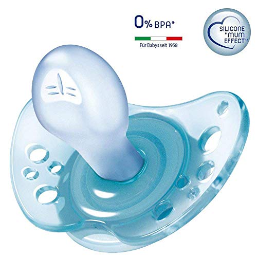 Chupete Light Lumi Boys de Chicco, silicona suave, 16 – 36 meses, sin BPA, 4 unidades, incluye 2 copos de transporte esterilizados