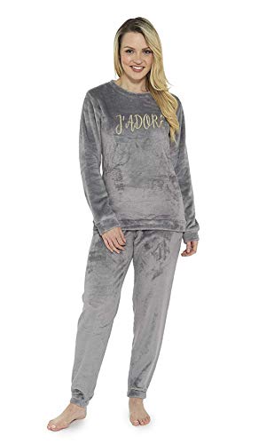 CityComfort Pijama Mujer Invierno, Pijama Mujer De Polar Súper Suave con Capucha, Conjunto de Pijama de Manga Larga Estampado con Animal, Regalos Originales para Mujer (M, Gris Claro)