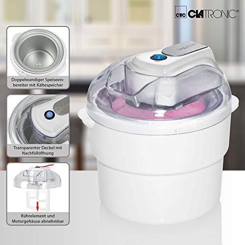 Clatronic ICM 3581 Heladera para Hacer Helado, Sorbete y Yogur, 12 W, 0.8 litros, Blanco