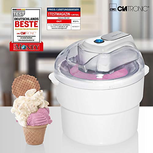 Clatronic ICM 3581 Heladera para Hacer Helado, Sorbete y Yogur, 12 W, 0.8 litros, Blanco