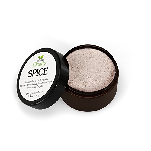 Clearly SPICE, Polvo para Dientes Remineralizante y Natural. Fortalece, Pule y Desintoxica los Dientes. Libre de Fluoruro, Alto en Minerales, Pasta Dental en Polvo. Sabor a Naranja Especiada