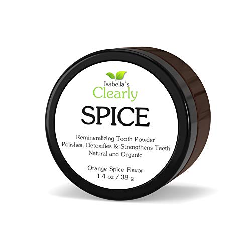 Clearly SPICE, Polvo para Dientes Remineralizante y Natural. Fortalece, Pule y Desintoxica los Dientes. Libre de Fluoruro, Alto en Minerales, Pasta Dental en Polvo. Sabor a Naranja Especiada