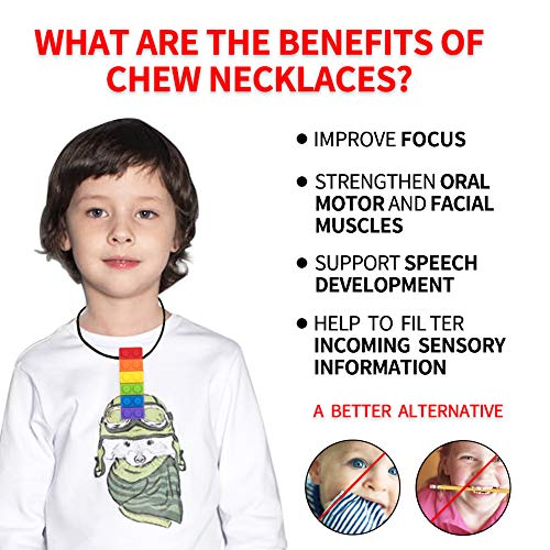 Collar sensorial para masticar, paquete de 5 colgantes de silicona de color arcoíris para masticar para masticar juguetes para bebés con dentición,autismo TDAH SPD,motor oral,ansiedad, niños autistas