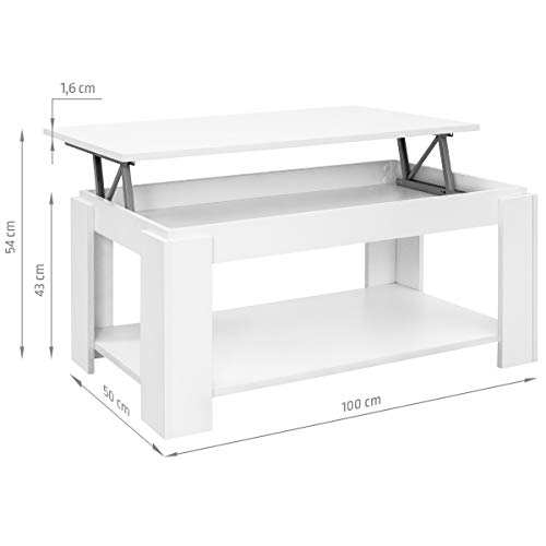 COMIFORT Mesa de Centro Elevable - Mueble con Revistero, Gran Almacenaje, Estilo Moderno, Muy Resistente, Fabricada en Europa, Color Blanco Mate