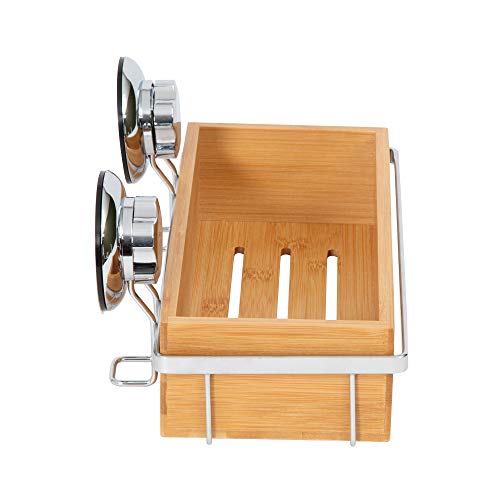 Compactor Estantería para el baño, Fijación con ventosas, Hasta 12 kg, Bambú y Acero Antioxidante, 27.6 x 14.8 x H.12.7 cm, RAN5807, Cromado/Bamboo, No aplicable