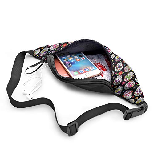 Con agujero para auriculares bolsa de cintura Día de los muertos Sugar Skull Runner paquete de cintura deportiva para hombres y mujeres que viajan