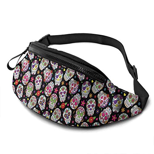 Con agujero para auriculares bolsa de cintura Día de los muertos Sugar Skull Runner paquete de cintura deportiva para hombres y mujeres que viajan