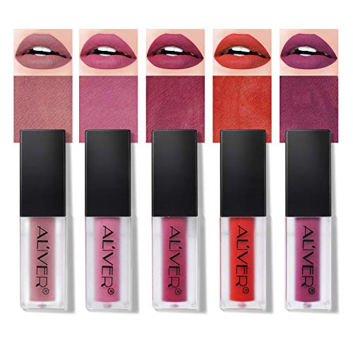 Conjunto de lápiz labial mate, 5 colores impermeable de larga duración Non-stick taza lápiz labial líquido Kissproof Lipgloss set