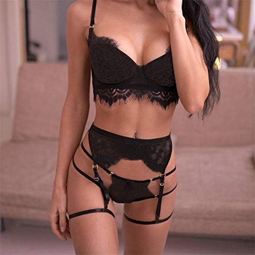 Conjuntos de lencería para mujer Ropa de dormir para mujer Lencería Mujer Conjunto de sujetador sexy Ropa interior de tanga Correas de lencería de encaje inalámbrico transparente Conjunto de vendaje