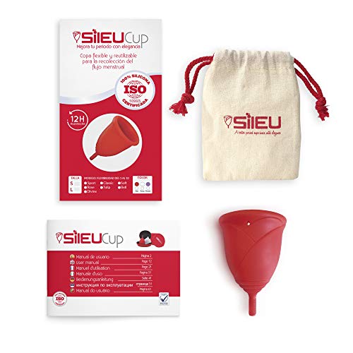 Copa Menstrual Sileu Cup Rose - Modelo de iniciación sencillo de colocar - Ayuda a prevenir infecciones urinarias y la cistitis - Talla S, Rojo, Flexibilidad Sport