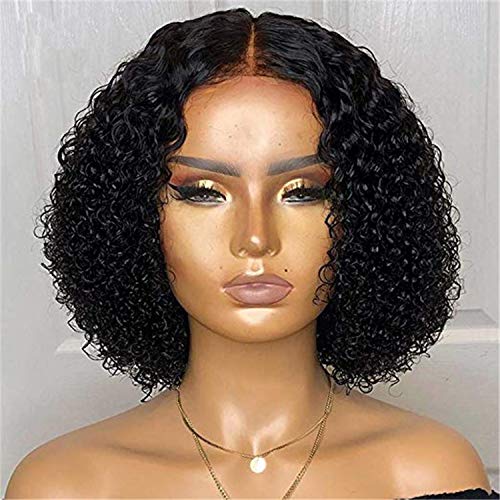 corta Bob Pelucas rizada de cabello humano virgen brasileño Remy Peluca para mujer color natural con cabello de bebé para mujer negra de 8 pulgadas