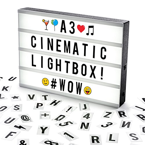 Cosi Home ™ - Caja de luz LED en formato A3 con letras, Emoji, emoticonos y símbolos para mensajes personalizados. Alimentado por batería y USB