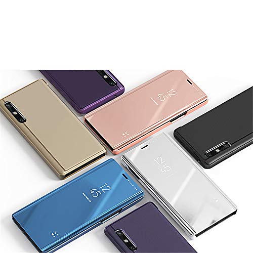 COTDINFOR Huawei P40 Lite Funda Espejo Ultra Slim Ligero Flip Clear View Standing Cover Mirror PC Cover Protectora Fundas Caso para Huawei Nova 7i / Nova 6 SE Mirror PU Rose Gold MX.