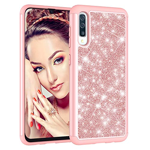 COTDINFOR Samsung Galaxy A50 Funda para Lindo Diamante Bling Silicona Plastico Shockproof Defensor Amortiguador Carcasa für Samsung Galaxy A50. 2 in 1- Bling Rose Gold YB